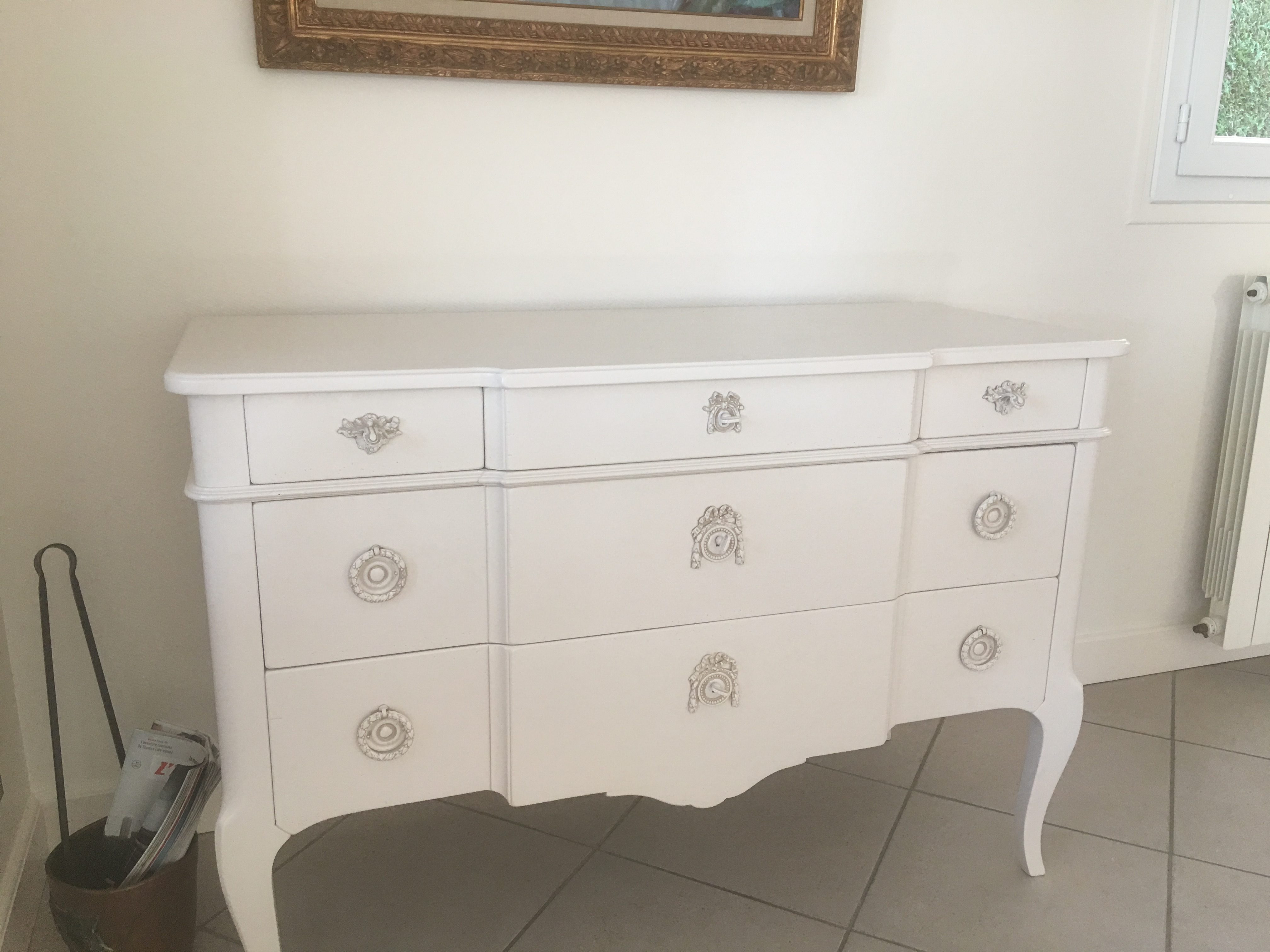 commode merisier 3 tiroirs laque ivoire clair